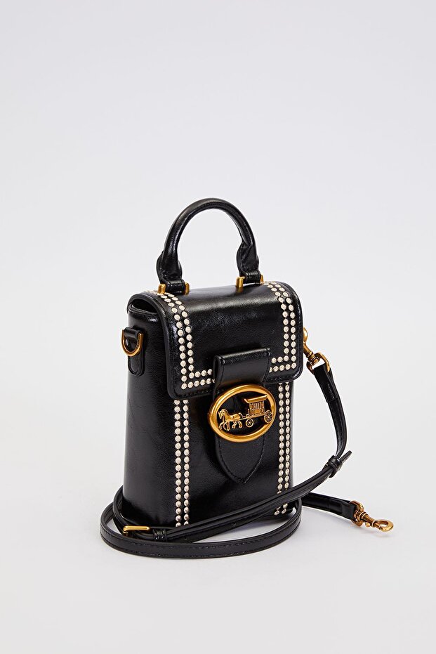 حقيبة يد مخيطة على شكل مستطيل أسود - 2