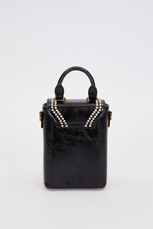 حقيبة يد مخيطة على شكل مستطيل أسود - 4