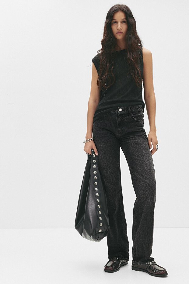 Leopar desenli straight fit jean - 1