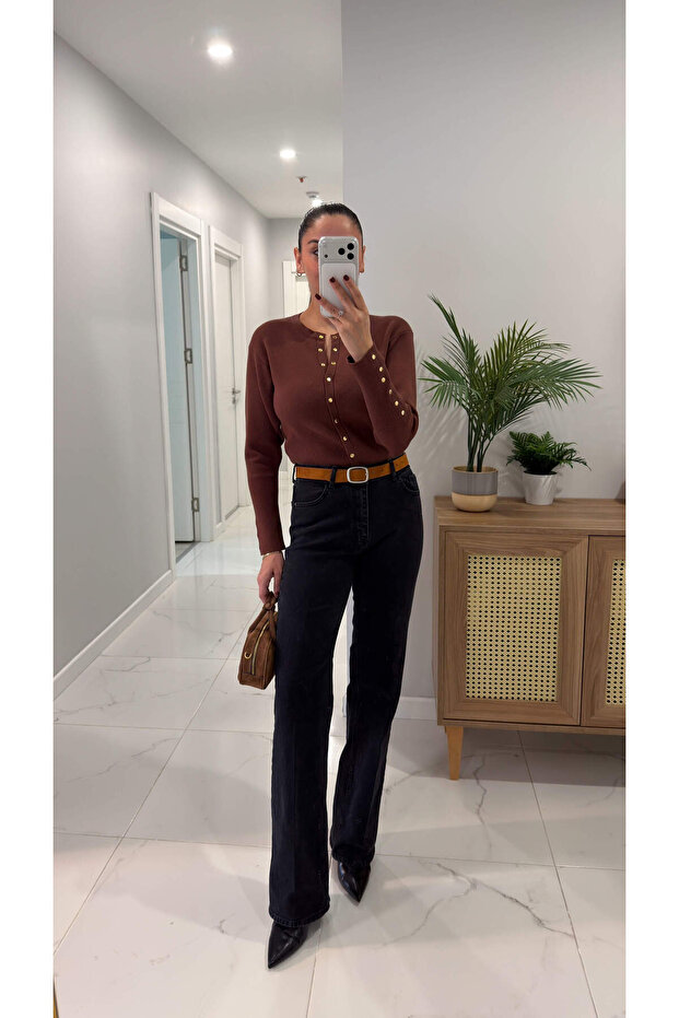 Pusca Dark Anthracite Belted Flare Jeans