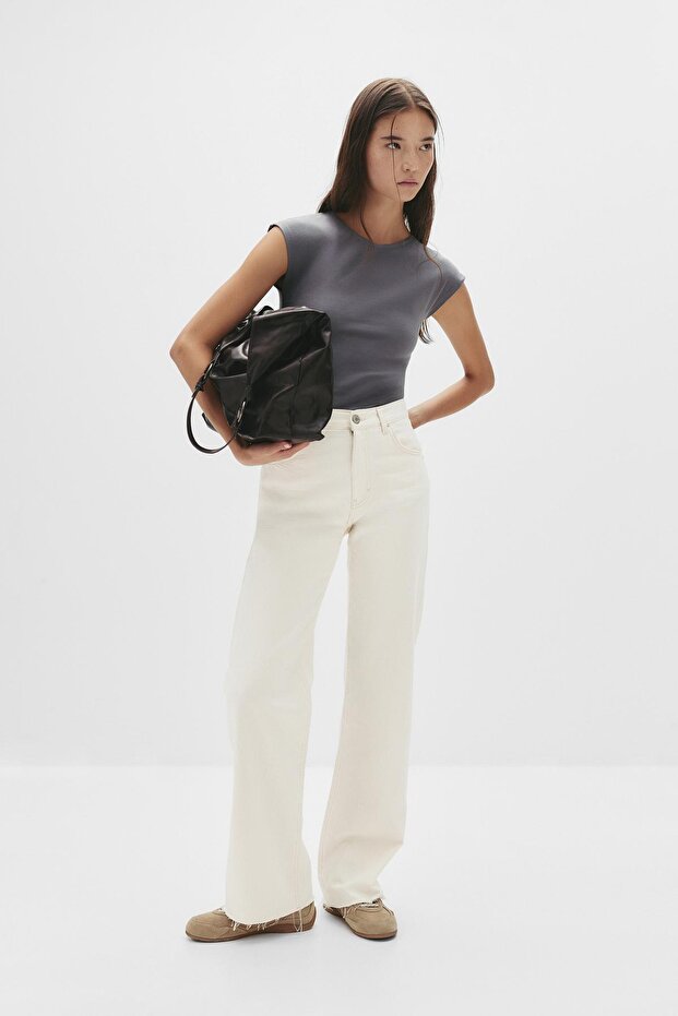 Yüksek bel straight fit jean - 1