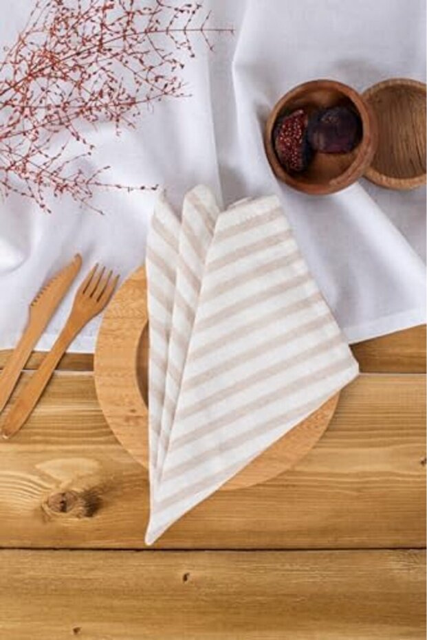 Bezsell 8-Pack Striped Linen Napkins (Light Brown) 1027645