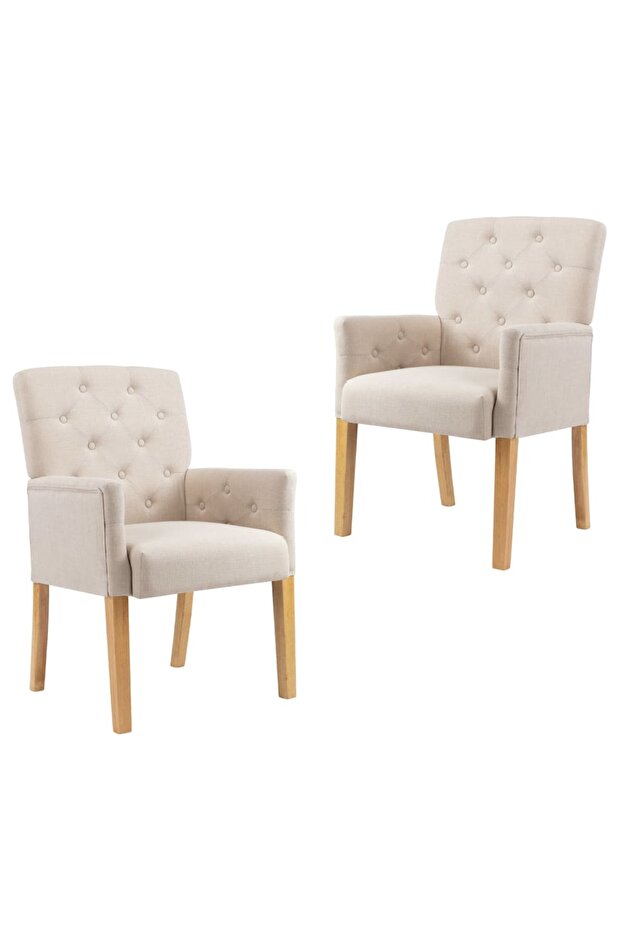 Dining Chairs with Armrests 2 pcs Beige Fabric