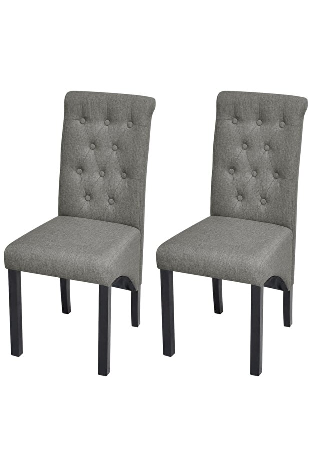 2 Dining Chairs Fabric Upholstery Dark Grey High Back