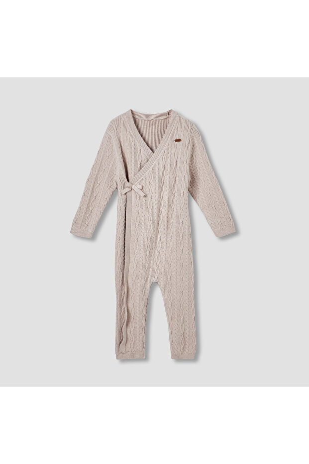 Cable Knit Romper with Long Sleeves