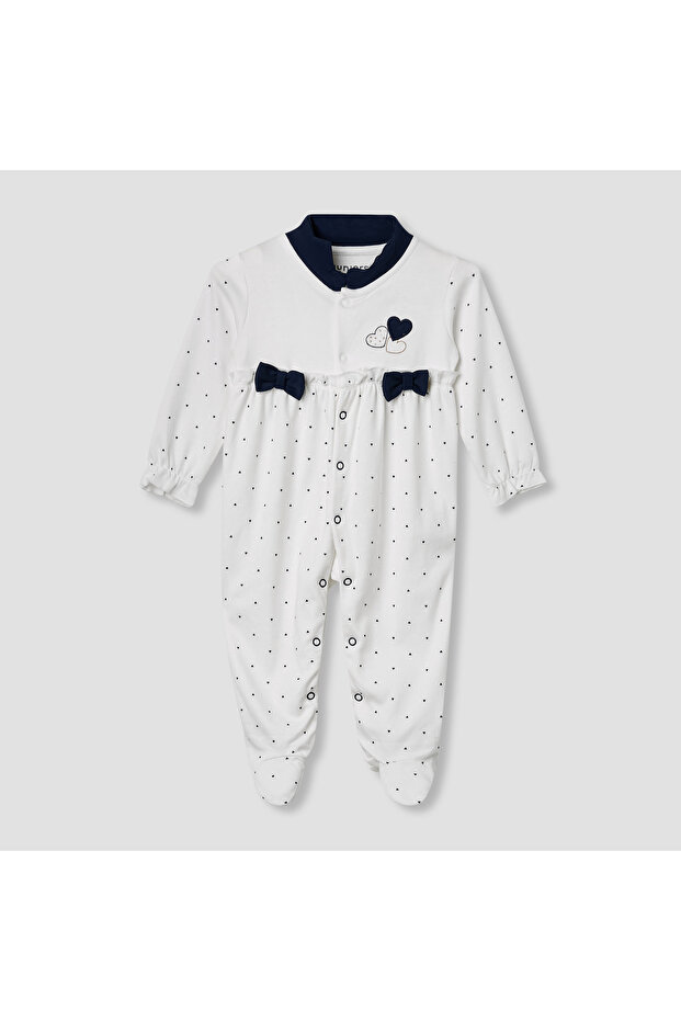Heart Print Closed Feet Sleepsuit with Long Sleeves
