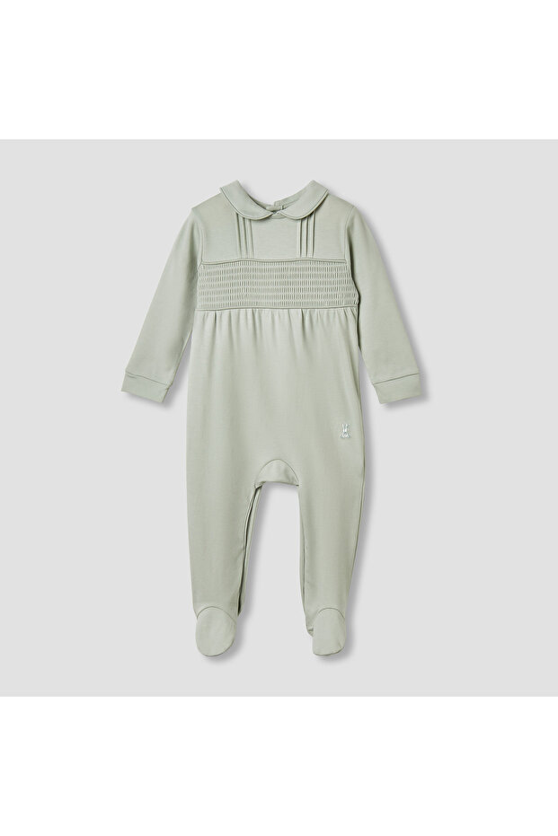 Pintuck Closed Feet Sleepsuit with Long Sleeves