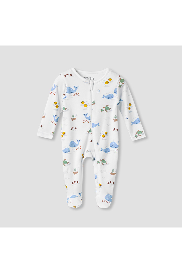 Printed Closed Feet Sleepsuit with Long Sleeves