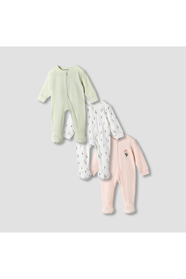 Printed Closed Feet Sleepsuit with Long Sleeves - Set of 3