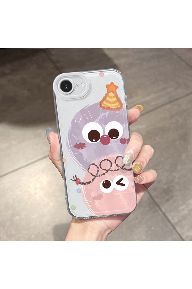iPhone 16E Compatible Case Camera Protection Transparent Ultra Thin Silicone Cover Small Charcoal Ball Pattern