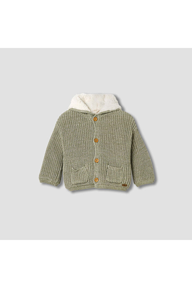 Knit Textured Hooded Cardigan with Long Sleeves