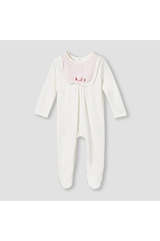 Bow Accent Closed Feet Sleepsuit with Long Sleeves