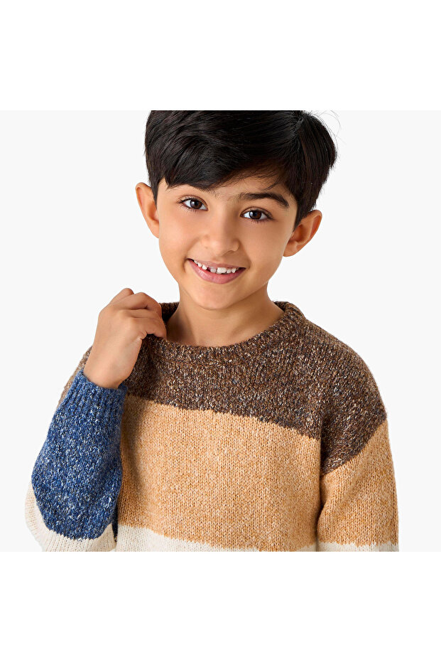 كنزة صوفية بألوان متداخلة وأكمام طويلة - 4