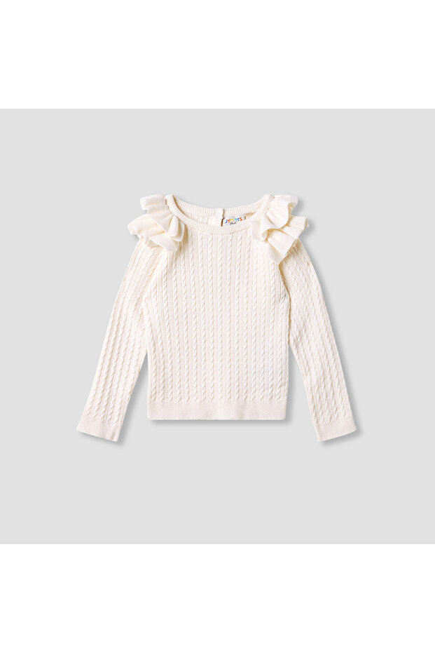 Textured Sweater with Long Sleeves and Ruffle Detail