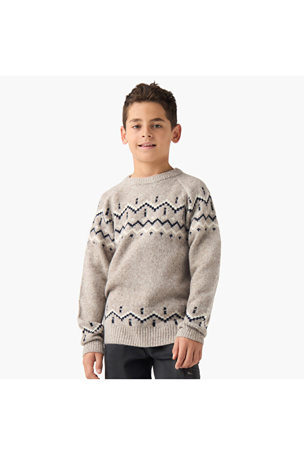 Textured Pullover with Long Sleeves - 1