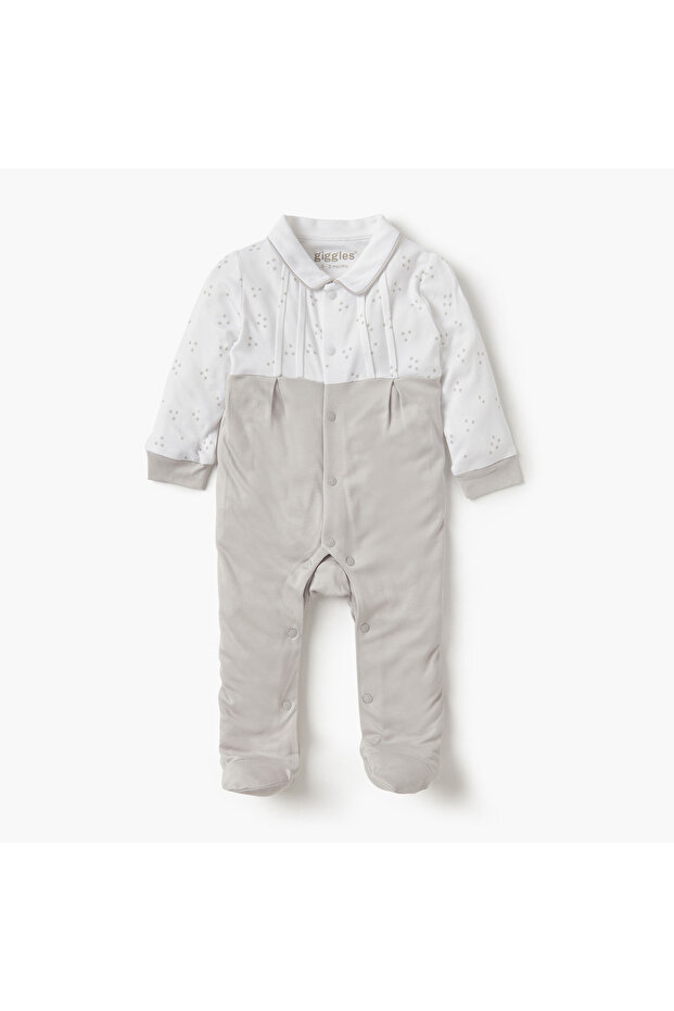 Star Print Closed Feet Sleepsuit with Long Sleeves