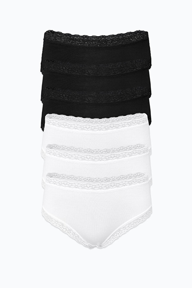 Women's Black White 6 Pack Ultra Soft Micro Modal Lace Trim Slip Panties 6m700