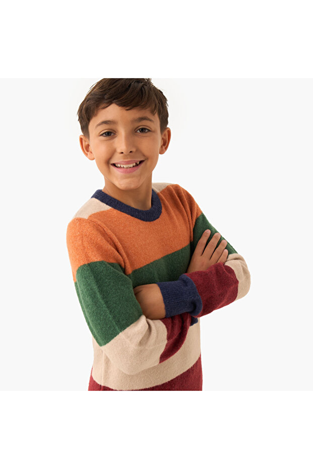 كنزة صوفية بألوان متداخلة وأكمام طويلة - 4