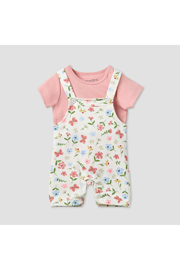 Floral Print Dungaree and T-shirt Set