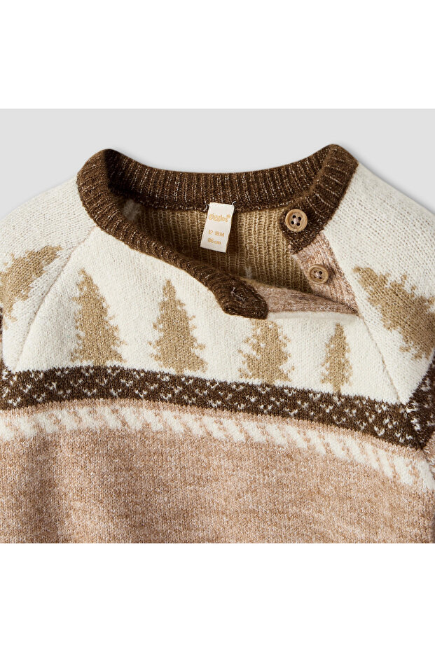 كنزة صوفية مطبوعة بنقشة شجرة بأكمام طويلة - 4