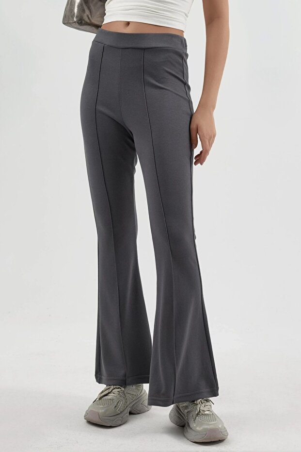 Modal Dokulu İspanyol Paça Pantolon - 1