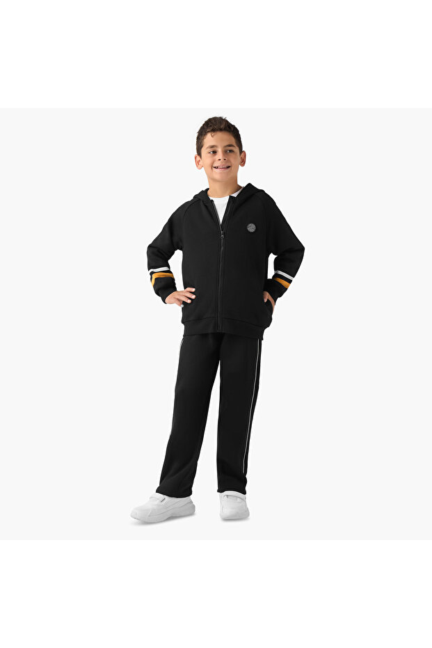 Boys Sweatshirt and Track Pants Set with Stripes - Cotton - Long Sleeves - Hood