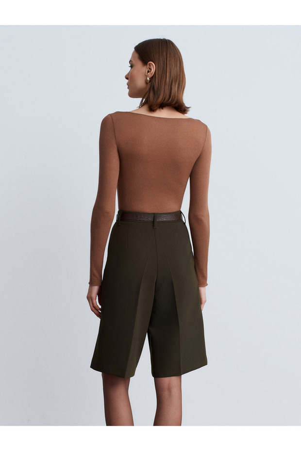 72233 Belted Bermuda Shorts-Khaki - 3