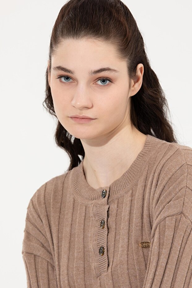 Women's mink melange crew neck sweater - 2