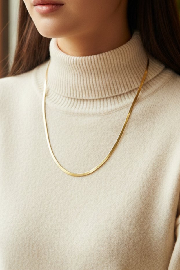 Steel Flat Snake Necklace - Long 60 cm 3 mm Gold Color | Non-Tarnishing, Unisex, 2 Years Warranty