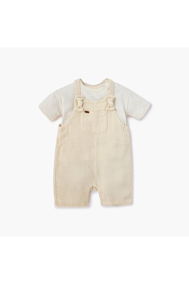Textured Dungaree and T-shirt Set