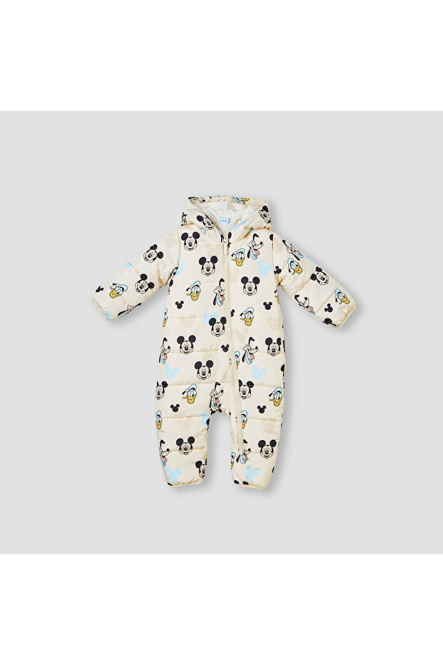 Mickey and Friends Print Hooded Coverall with Long Sleeves and Zip Closure