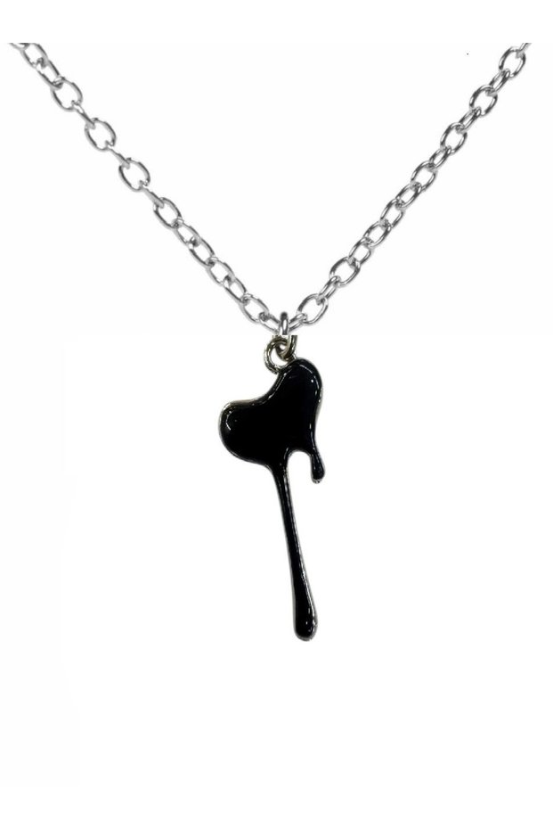 Black Dripping Heart Figured Necklace – Unisex Alternative Design with Metal Chain