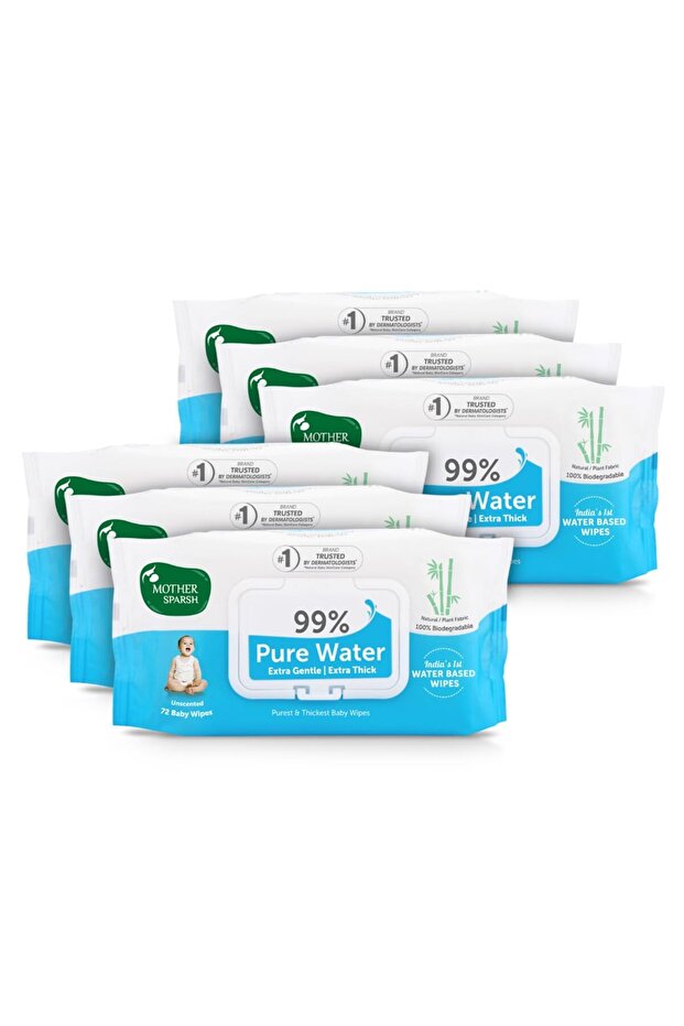 99% Pure Water Baby Wipes 72 pcs/pack - Pack of 6 (Super Saver Pack)