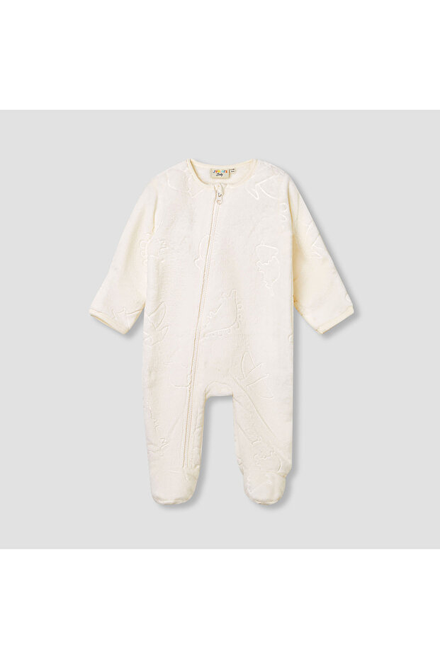 Dinosaur Embossed Coverall with Long Sleeves