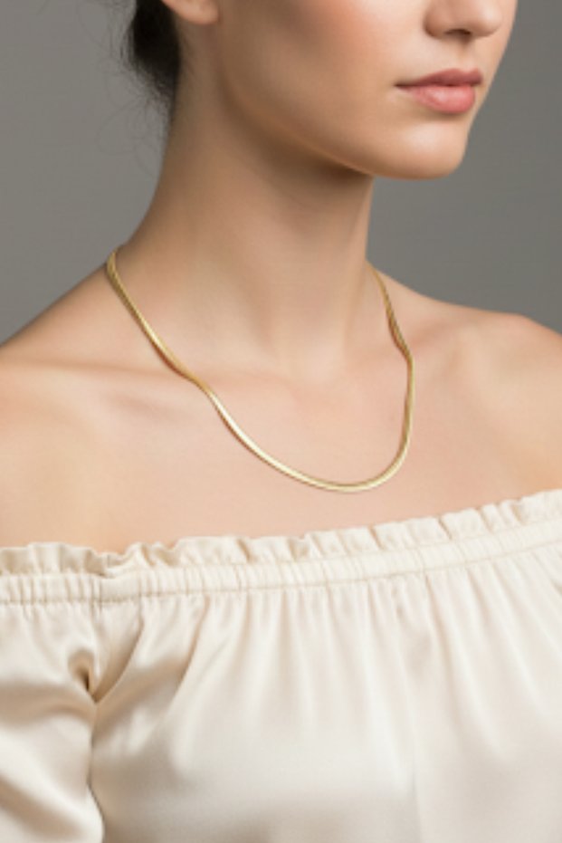 Steel Flat Snake Necklace - Standard Size 55 cm 3 mm Gold Color |   Non-Tarnishing, Unisex, 2 Years Warranty