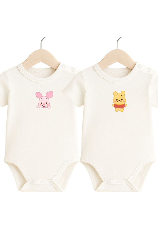100% Cotton 2-Piece Bodysuit with Snap Fasteners on the Shoulders & Bodysuit