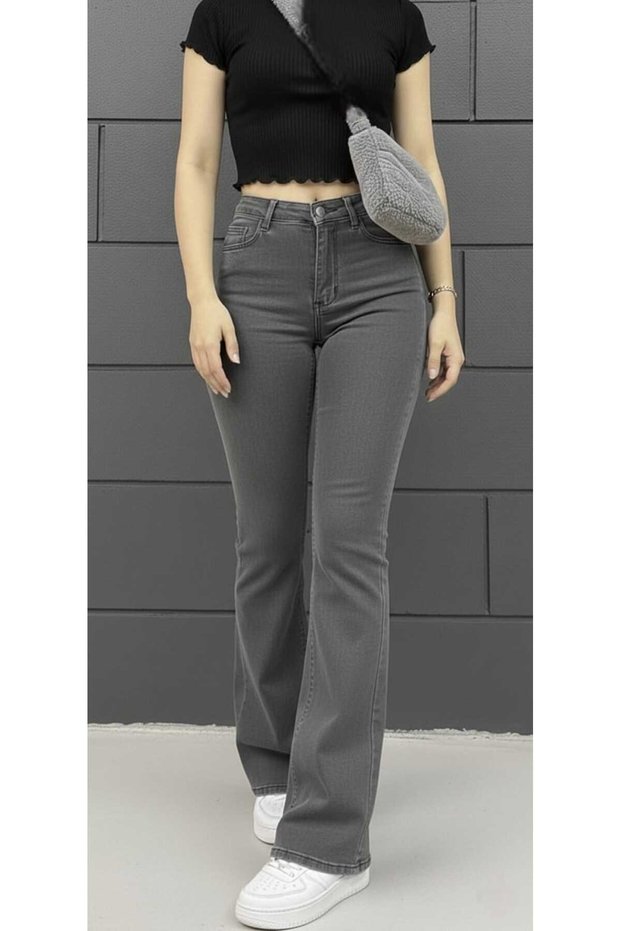Gray Flared L Stretch Fabric F Flare Jeans Jeans High Waist