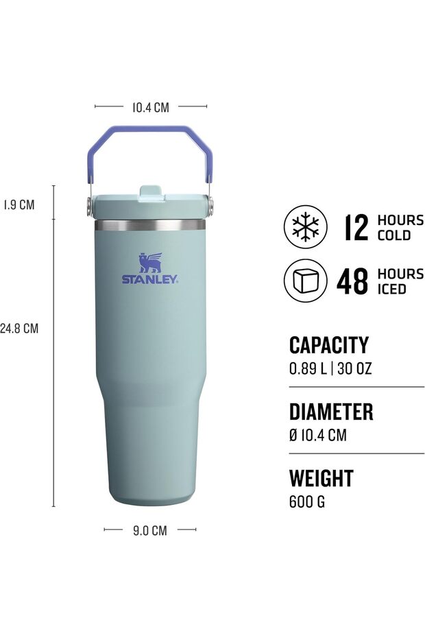 The Iceflow Flip Straw Thermos Cup with Straw 0.89 Lt (30 oz) - Blue Cactus - 4