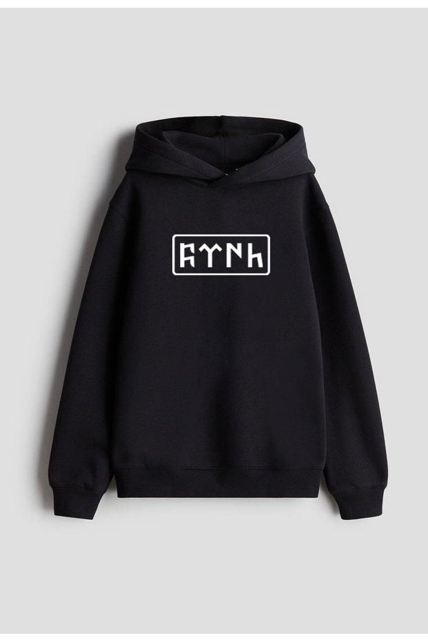 Turkish Bozkurt Göktürkçe Written Printed Black Women Men Kids Hooded Sweatshirt Hoodie