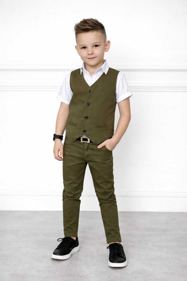 Gabardine Vest / Shirt / Gabardine Trousers / Belt 4 Piece Set - Boys' Holiday Outfit