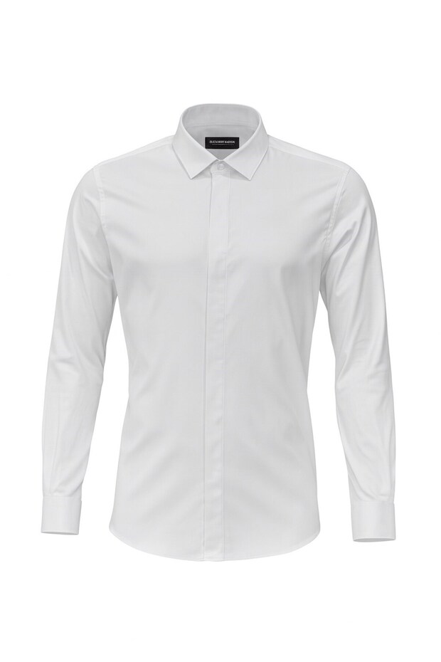 Men's Cotton Satin Shirt Regular Fit, Classic Collar, Plain Model - 1