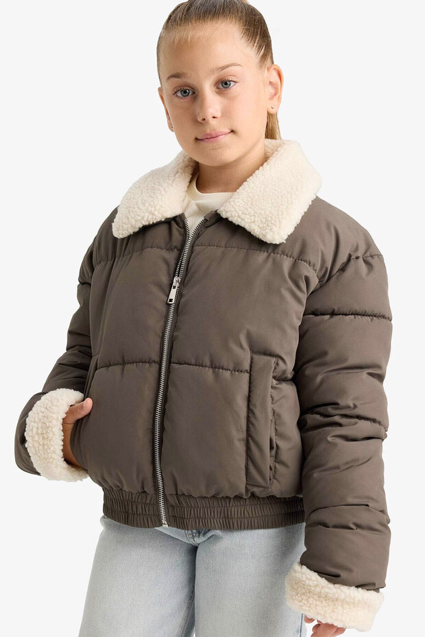 Water Repellent Plush Collar Zippered Coat Girl's F0050A825Au