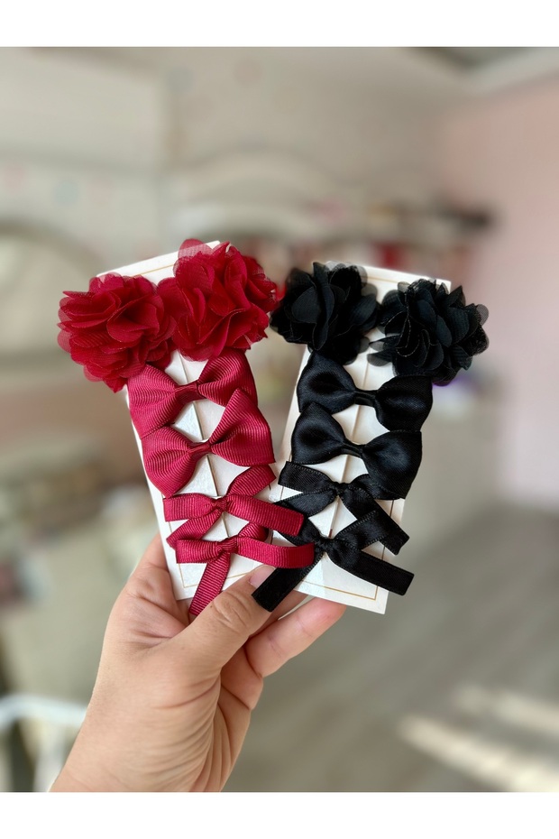 Baby Girl Children Mini Clip Hairpin Set Laser Flower Ribbon Bow Flower Set