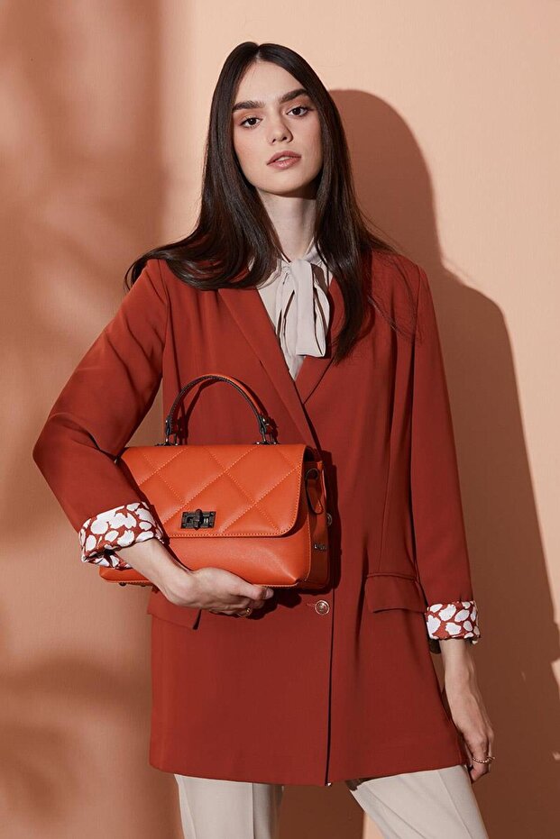 Double Breasted Brick Color Patterned Jacket - 1