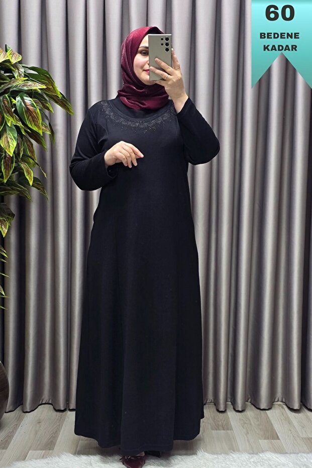 Women's Clothing Plus Size Embroidered Collar Stone Hijab Dress
