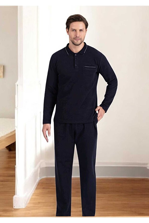 100% Cotton Thessaloniki Knitted Long Sleeve Men's Pajamas Set Winter