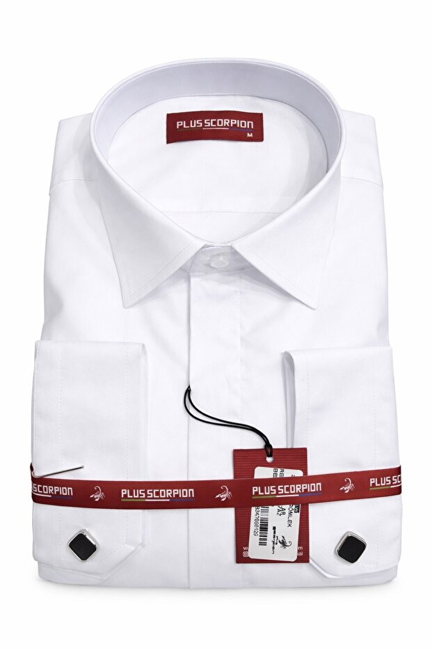 Men's Cotton Satin Shirt Regular Fit, Classic Collar, Plain Model - 2