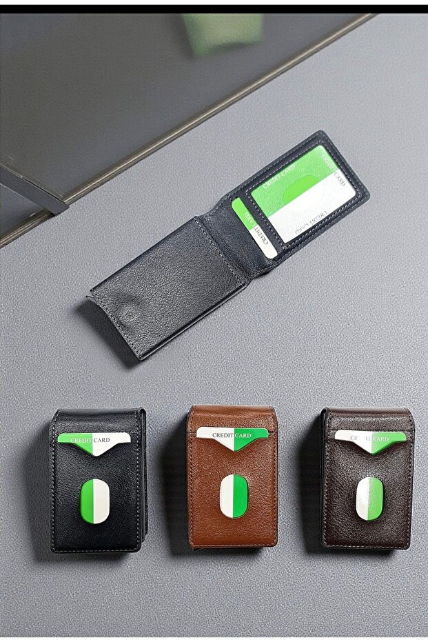 Leather Card Holder Wallet with Rfid Protection Mechanism - Automatic Card Ejector Wallet Aesthetic