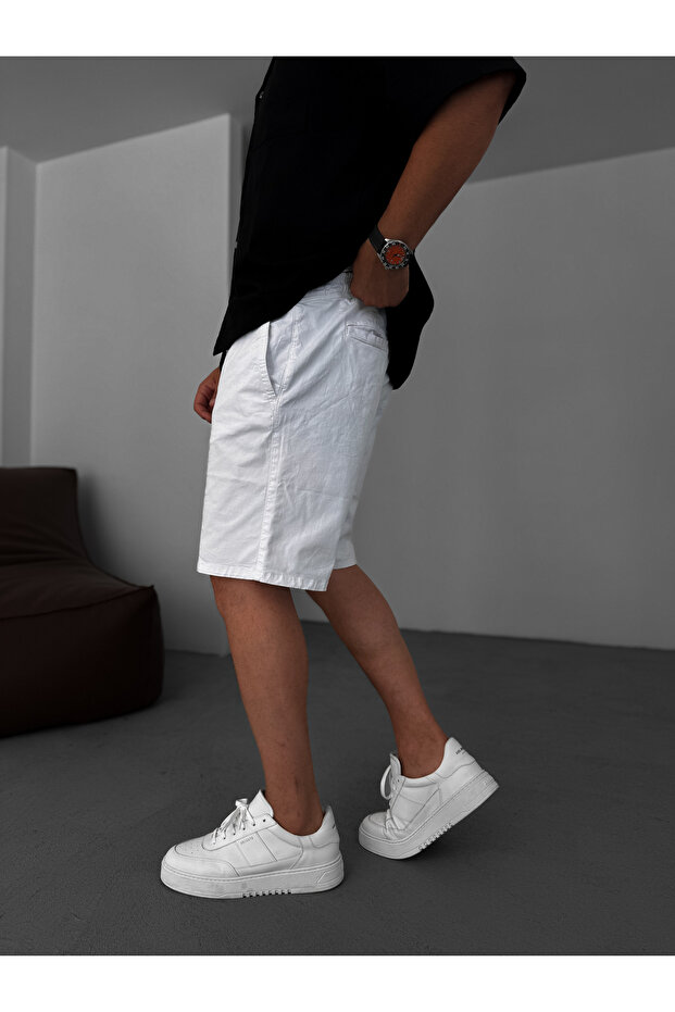 Beyaz Likralı Chino Şort DF-2407 - 5