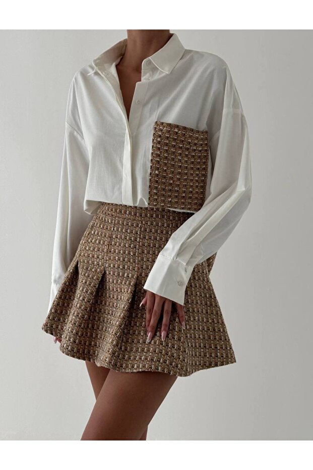 Ekose desenli şortlu mini etek - 2